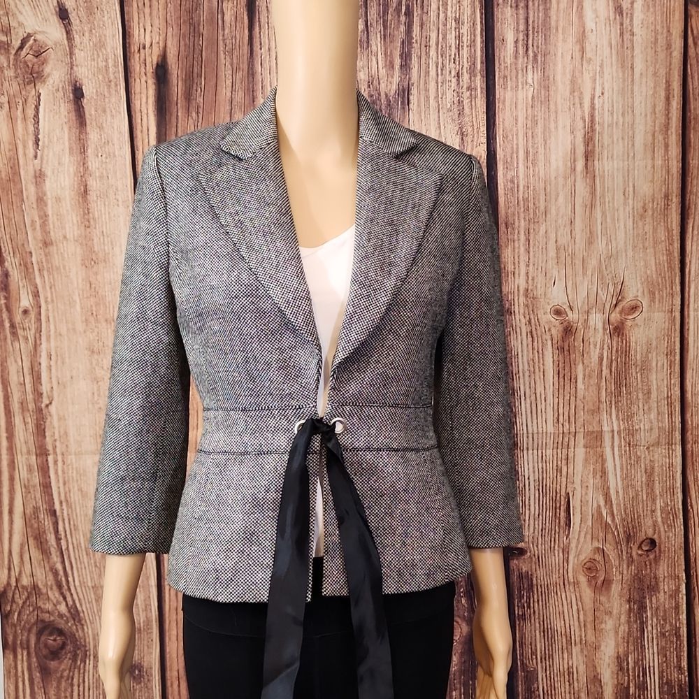 Banana Republic Gray Herringbone Tie-Waist Blazer